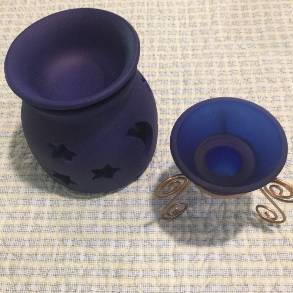 Oil and Candle Burner Navy Blue 5-Piece Set NEW Star & Moon Cut-Out Design NICE - Picture 7 of 11